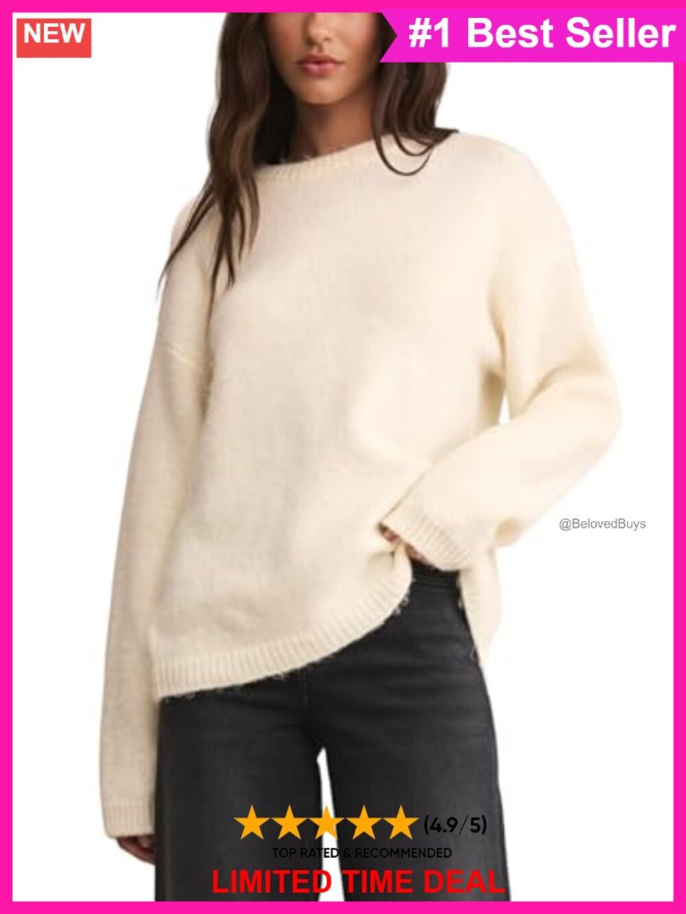 Fuzzy Knit Oversized Pullover Sweater Crewneck Long Sleeve Cozy